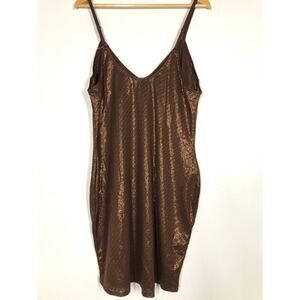 SKIMS Logo Mesh Foil Cami Dress Sleeveless Bodycon Mini Cocoa Brown NWT Size XL